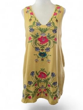 Umgee Sweet As Honey  Embroidered V-Neck Sleeveless Shift Dress Yellow
